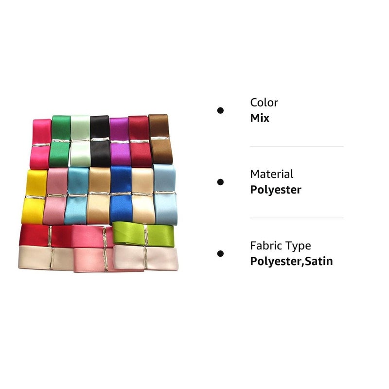 Chenkou Craft 1"(25mm) 20Yards Single Face Solid Satin Polyester Ribbon 20 Colors Assorted Bulk Lots Mix (1", Mix) - Image 2